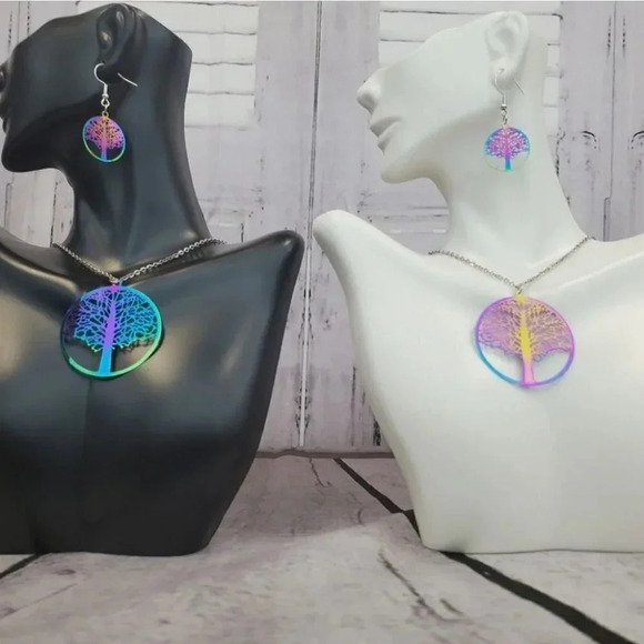 Iridescent Tree of Life Earring and Necklace Set - Picture 5 of 9